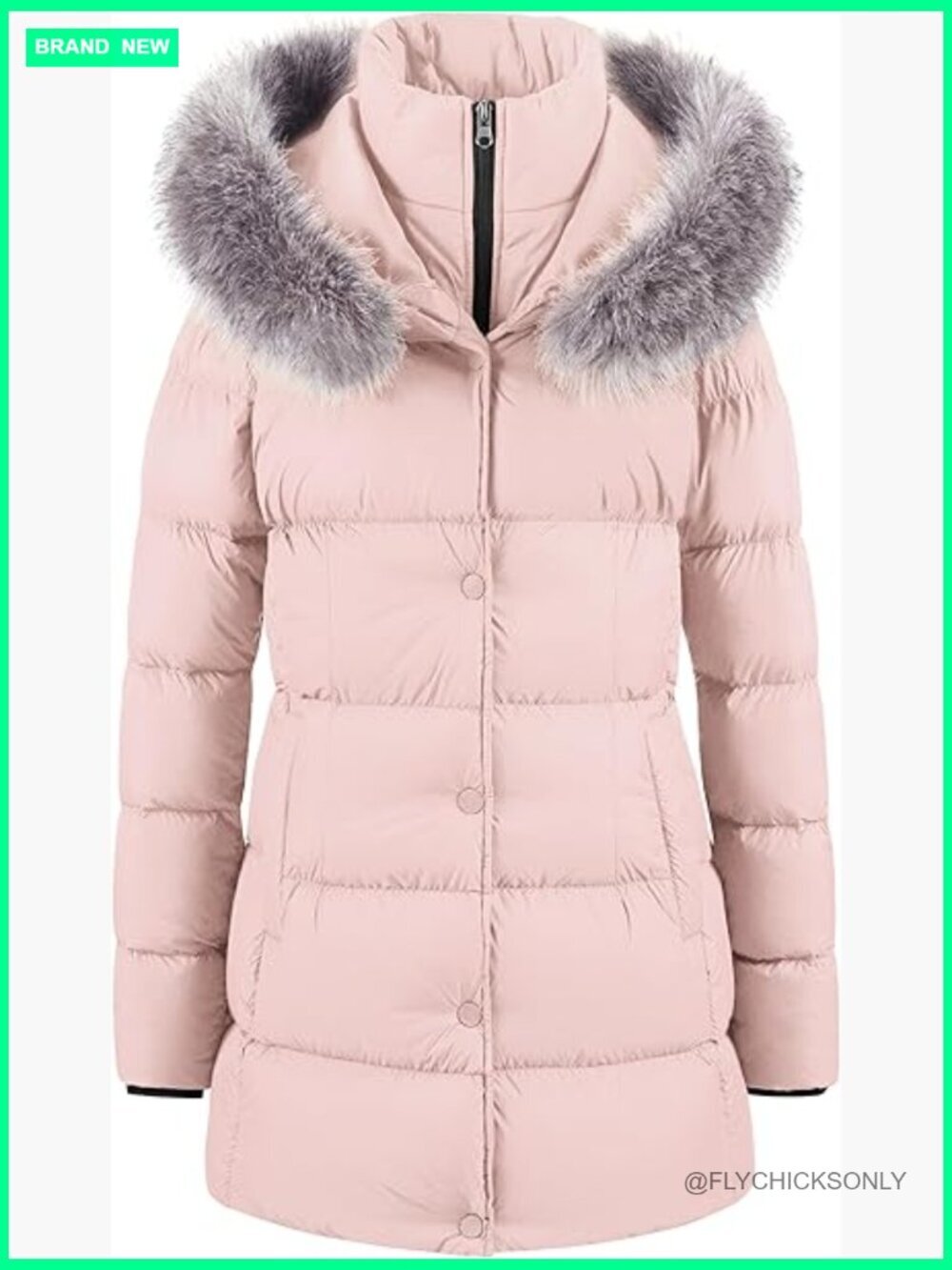 Women's Winter Snow Jacket Long Fur Puffer Coat With Removable Faux Fur Trim